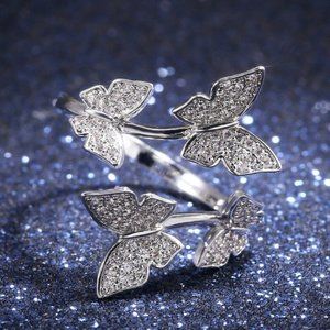 New Beautiful 925 Silver Diamond Butterfly Ring
